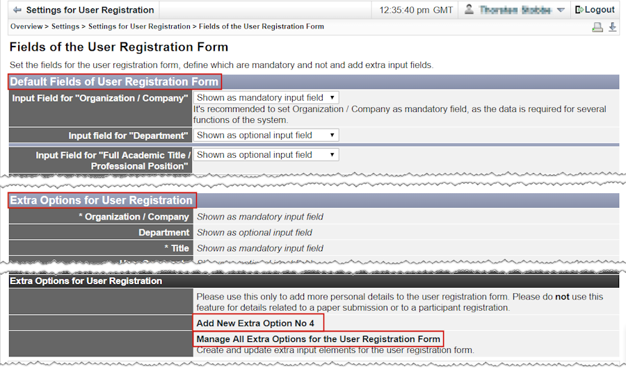 Registration form fields